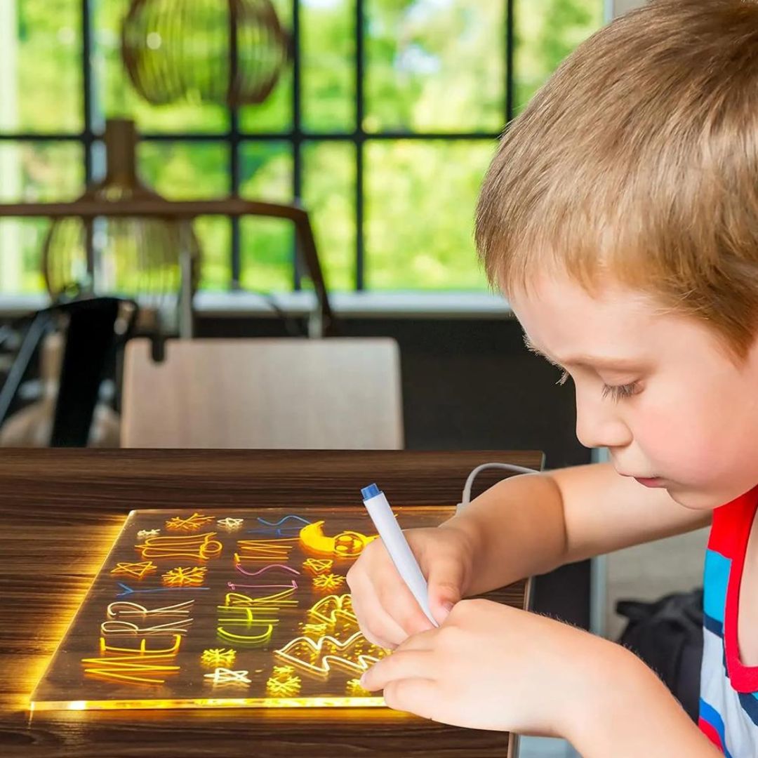 LED Schrijfbord Kinder Lichtgevend Tekenbord USB 20x20cm Met Markers | Sansoti