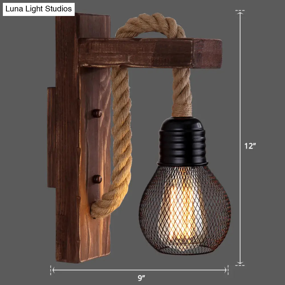 Houten Wandlamp met Touwarm en Glazen Lantaarn – Scandinavische Sfeer voor Slaapkamer en Hal | Sansoti