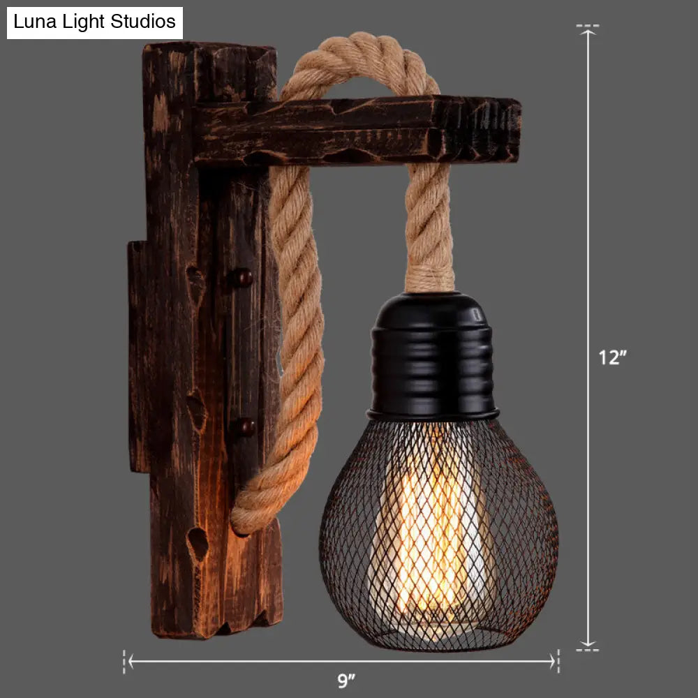 Houten Wandlamp met Touwarm en Glazen Lantaarn – Scandinavische Sfeer voor Slaapkamer en Hal | Sansoti
