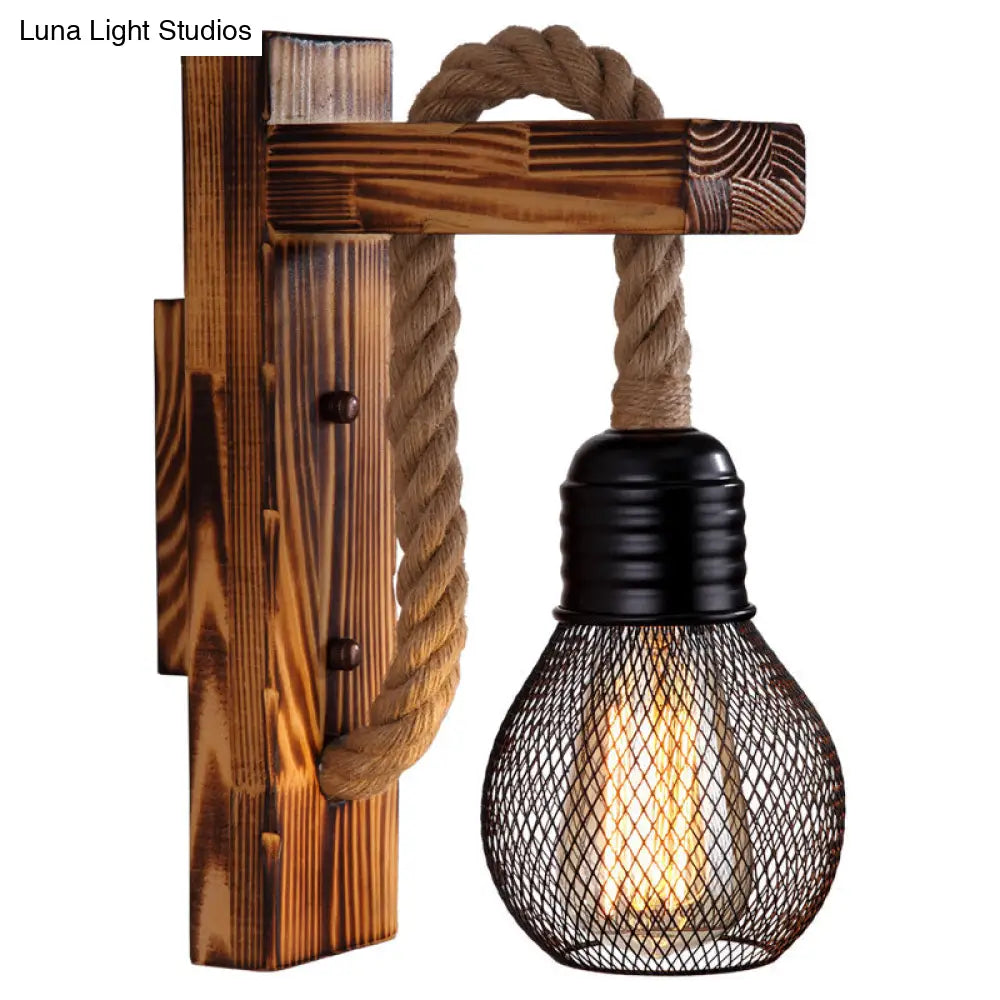 Houten Wandlamp met Touwarm en Glazen Lantaarn – Scandinavische Sfeer voor Slaapkamer en Hal | Sansoti