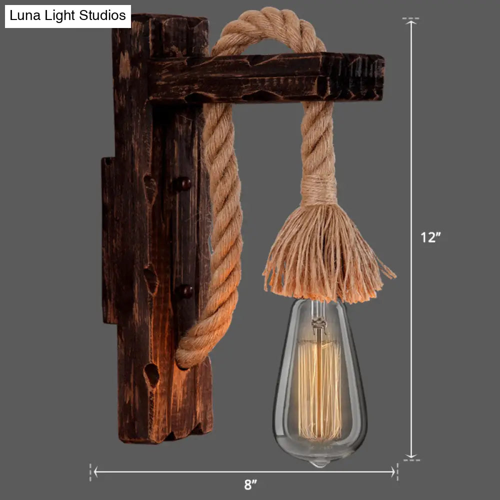 Houten Wandlamp met Touwarm en Glazen Lantaarn – Scandinavische Sfeer voor Slaapkamer en Hal | Sansoti