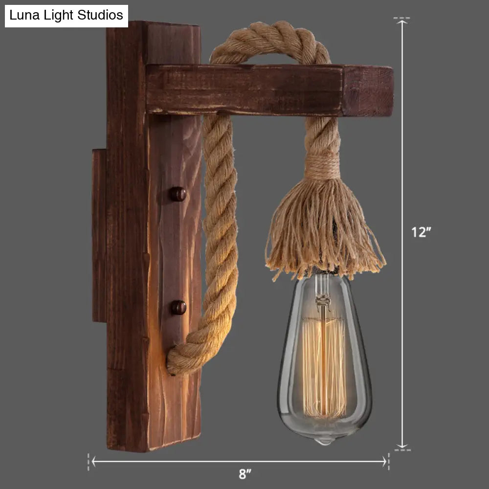 Houten Wandlamp met Touwarm en Glazen Lantaarn – Scandinavische Sfeer voor Slaapkamer en Hal | Sansoti