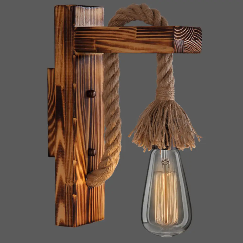 Houten Wandlamp met Touwarm en Glazen Lantaarn – Scandinavische Sfeer voor Slaapkamer en Hal | Sansoti
