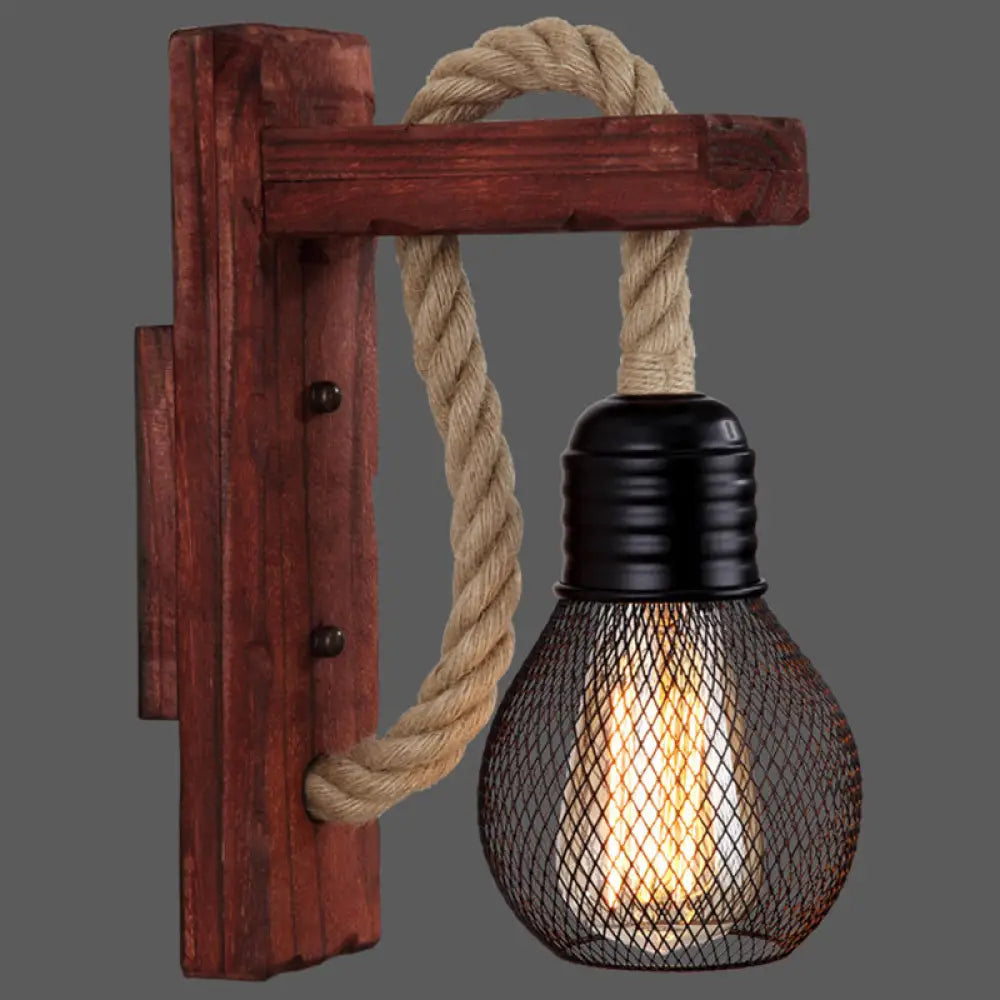 Houten Wandlamp met Touwarm en Glazen Lantaarn – Scandinavische Sfeer voor Slaapkamer en Hal | Sansoti