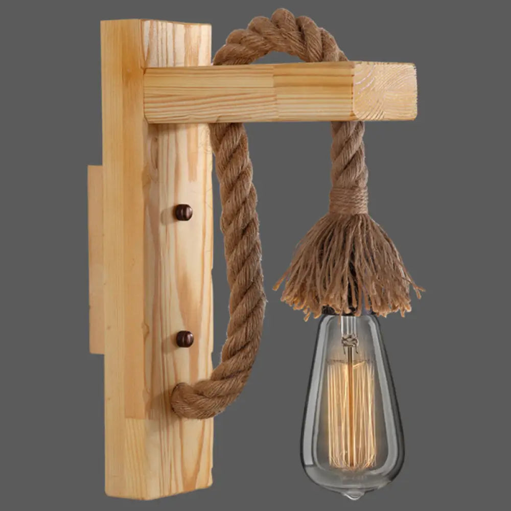 Houten Wandlamp met Touwarm en Glazen Lantaarn – Scandinavische Sfeer voor Slaapkamer en Hal | Sansoti