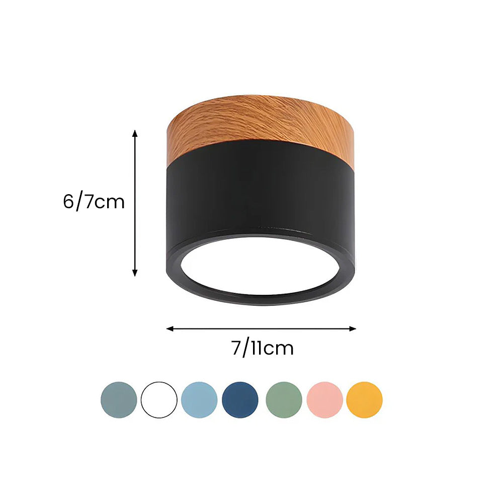 Cylinder kleine Deckenleuchte LED Holz modern Decke Flur Wohnzimmer kompakt Design | Restfield