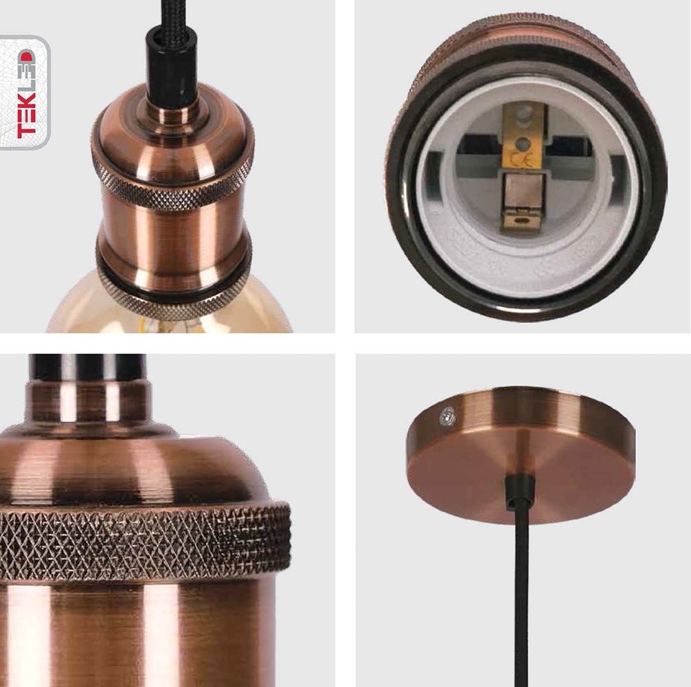 Suspension Vintage Industrielle Rétro E27 Antique Rouge Bronze Or Nickel Dimmable Réglable | Restfield
