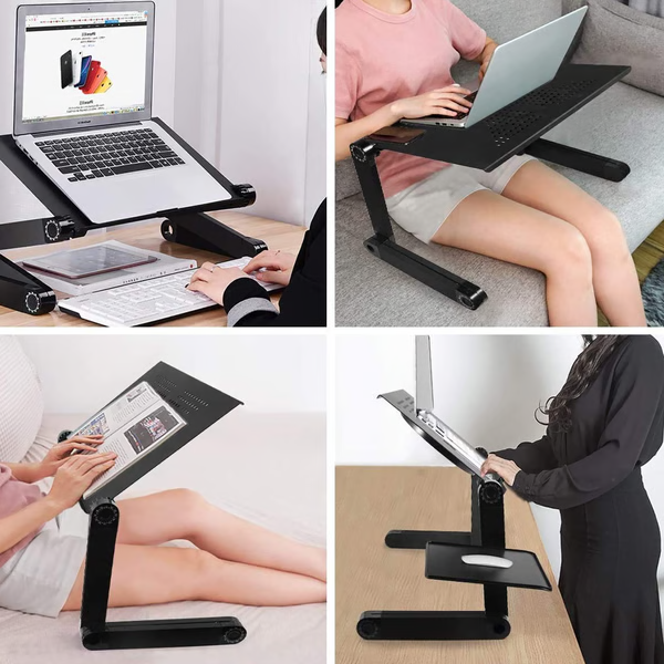 Verstelbare Laptopstandaard met 360° Draaibare Poten en Muismat - Ergonomische Werkhouding voor Thuiswerken Kantoor Bureau Bed - Aluminium Laptop Tafel tot 21 Inch - Koeling Ventilatie | Sansoti