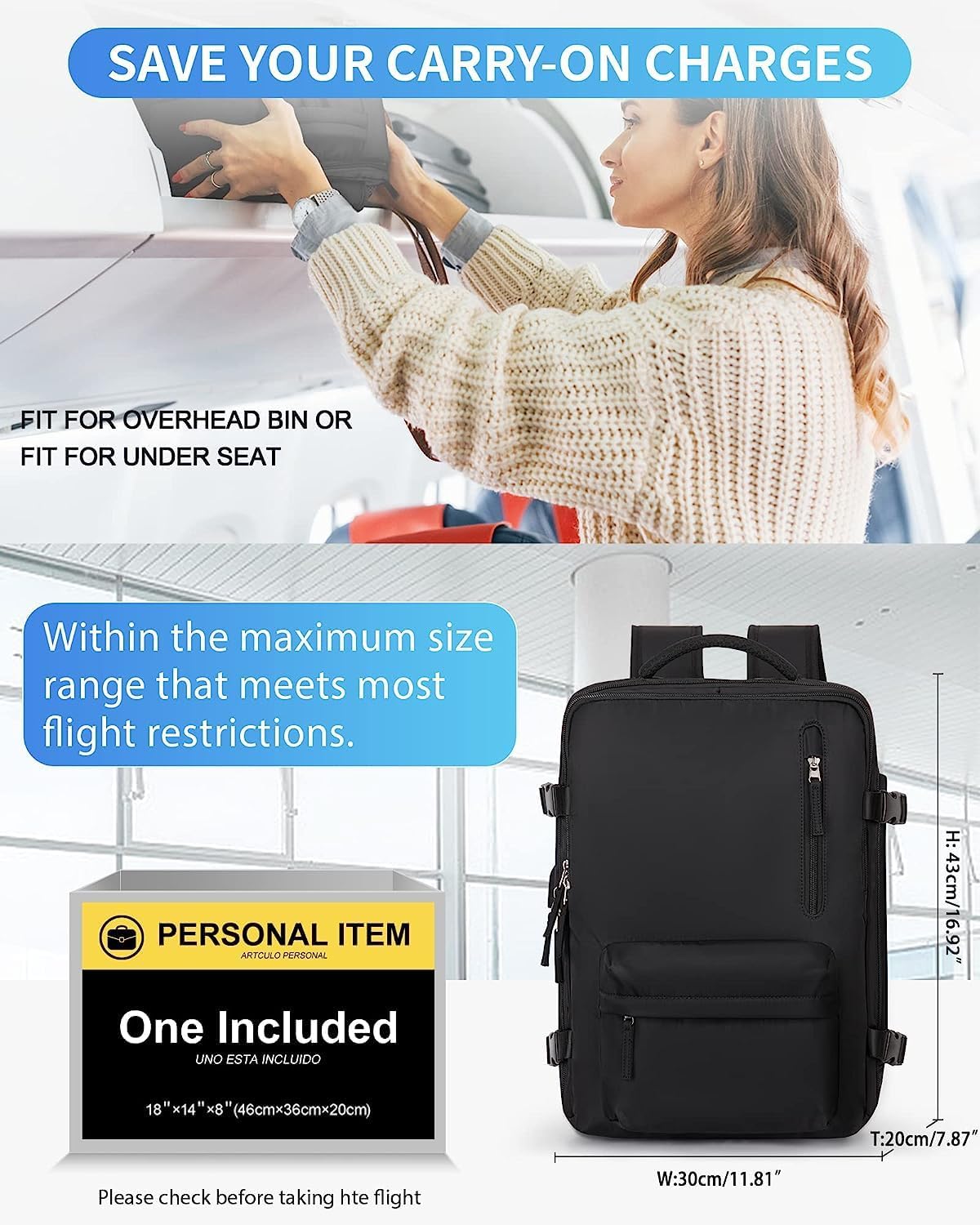 Waterbestendige Reistas 40L met Schoenenvak en USB-Poort – Geschikt voor Laptops tot 35,56 cm | Sansoti