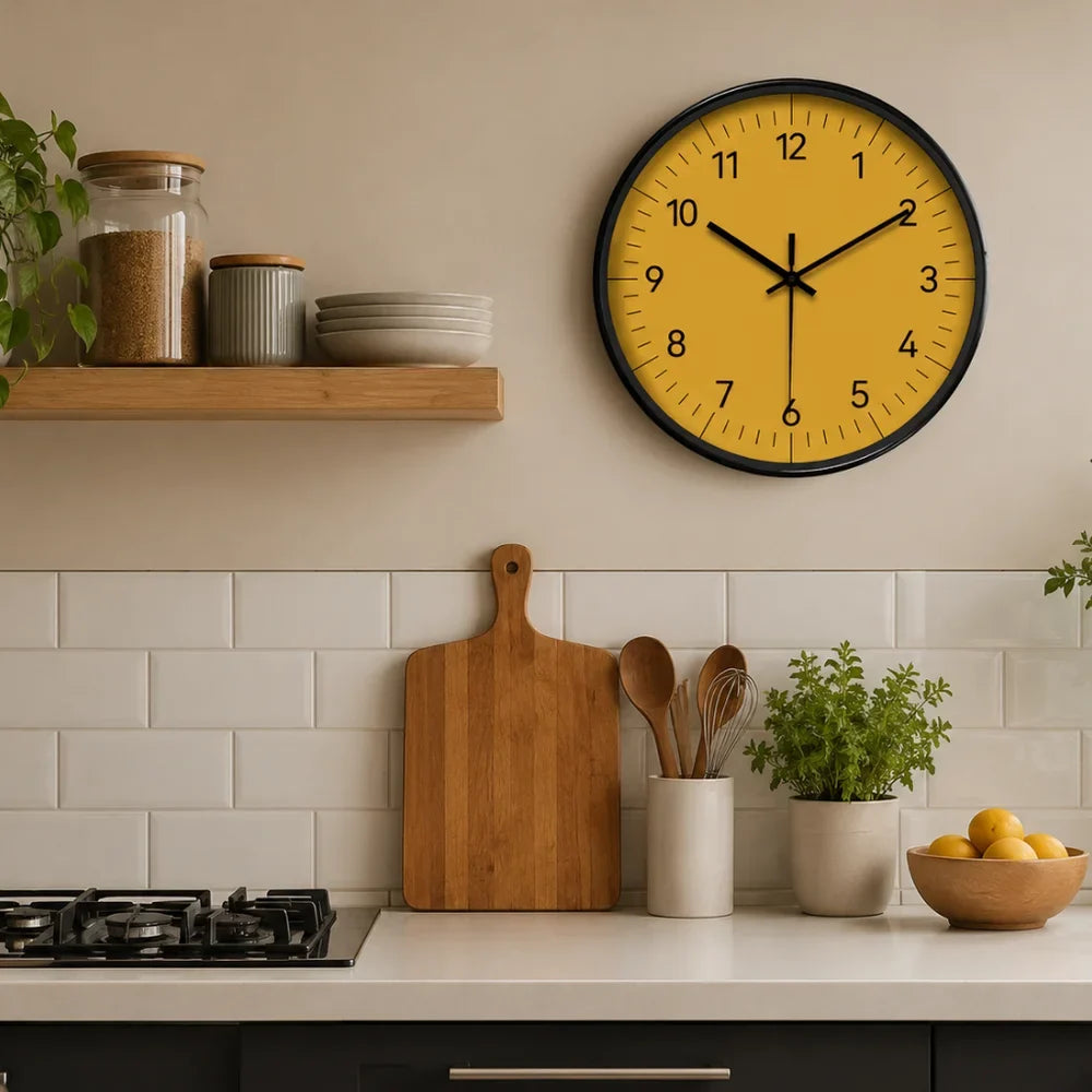 Wandklok Geel Stil Uurwerk 25-35cm Scandinavisch Minimalistisch Design Analoog Woonkamer Slaapkamer Keuken | Sansoti
