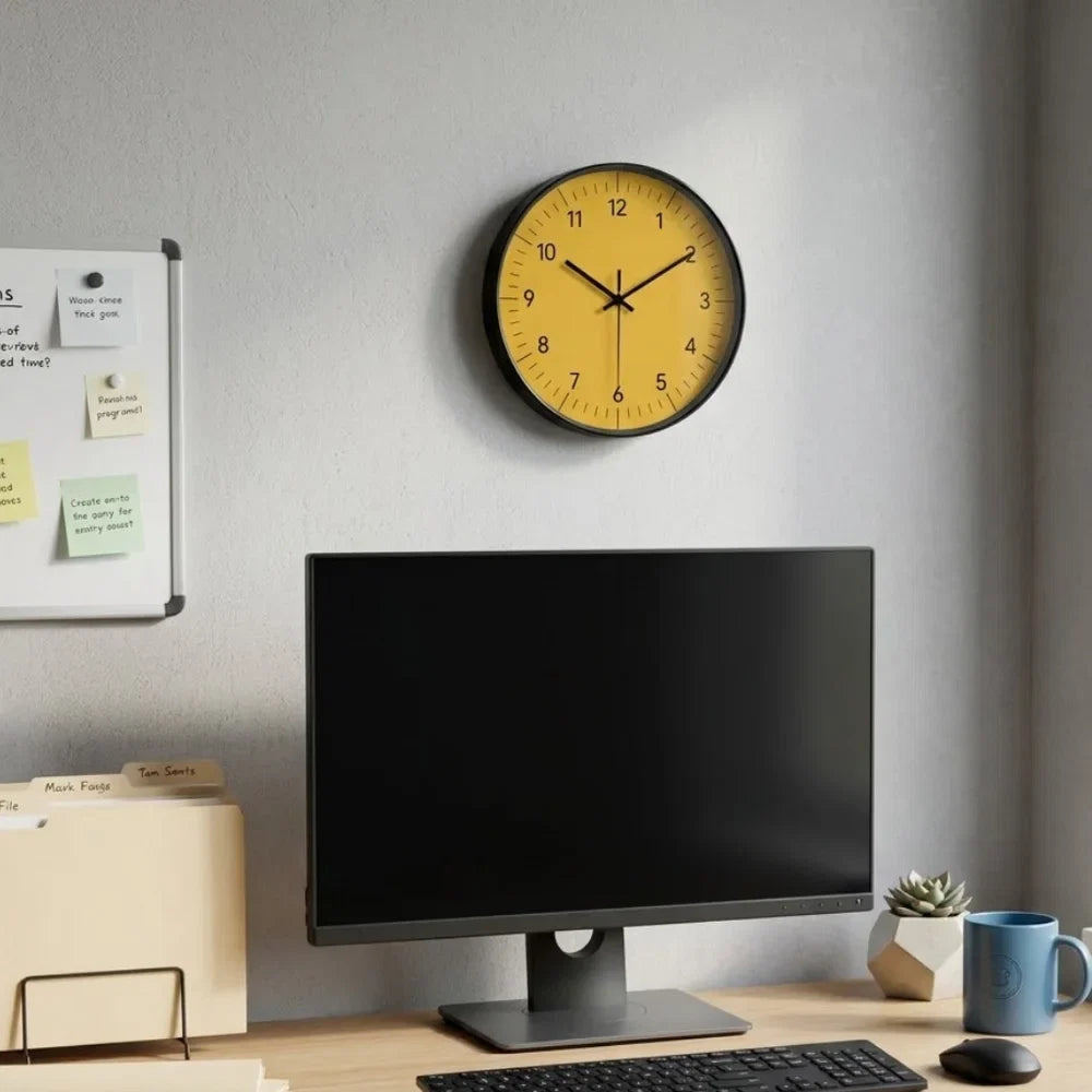 Wandklok Geel Stil Uurwerk 25-35cm Scandinavisch Minimalistisch Design Analoog Woonkamer Slaapkamer Keuken | Sansoti