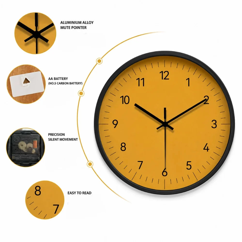 Wandklok Geel Stil Uurwerk 25-35cm Scandinavisch Minimalistisch Design Analoog Woonkamer Slaapkamer Keuken | Sansoti