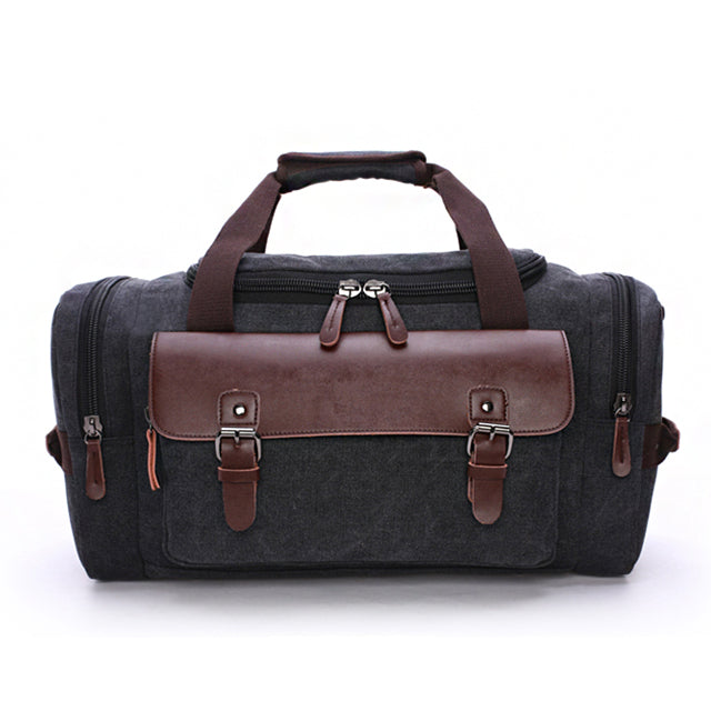 Spacious Travel Bag Leather Canvas Black Weekend Bag Work Bag Waterproof Travel Durable Large Size Carry-On | Sansoti