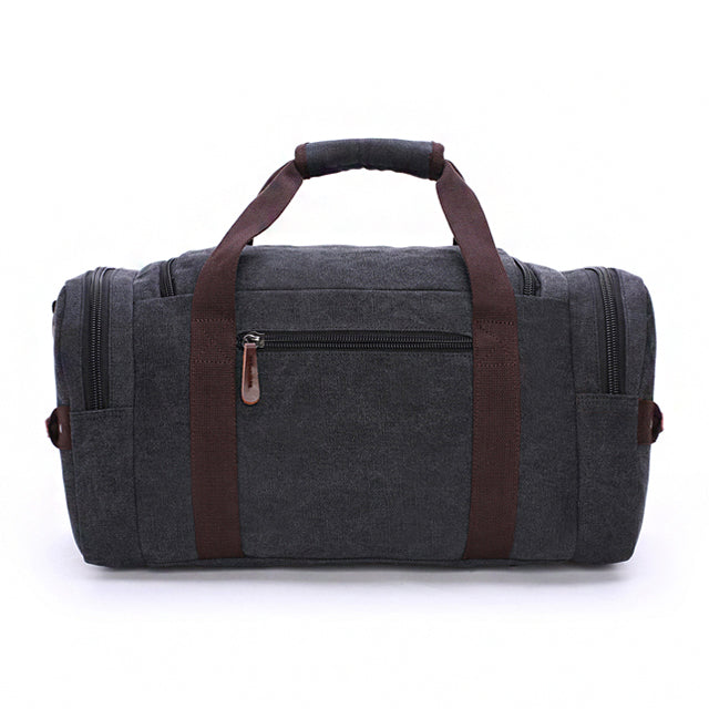 Spacious Travel Bag Leather Canvas Black Weekend Bag Work Bag Waterproof Travel Durable Large Size Carry-On | Sansoti