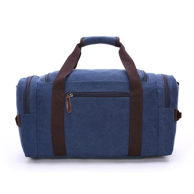 Geräumige Reisetasche aus Leder und Canvas - Wasserdicht - Blau - Langlebig für Arbeit und Wochenendausflüge - Stilvoll | Sansoti