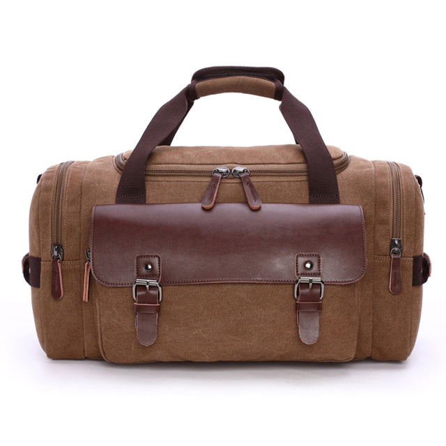 Large Canvas Shoulder Bag Leather Cognac Brown Waterproof for Travel Work Daily Use Durable Spacious Stylish | Sansoti