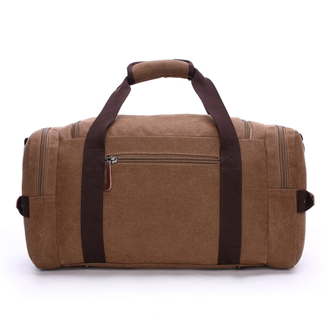 Large Canvas Shoulder Bag Leather Cognac Brown Waterproof for Travel Work Daily Use Durable Spacious Stylish | Sansoti