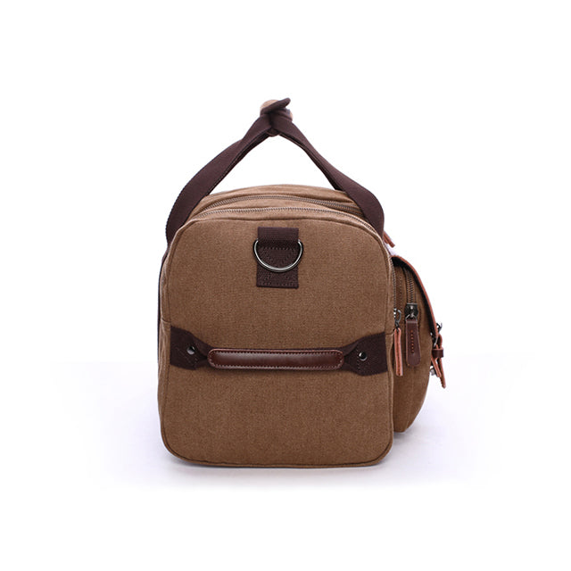 Large Canvas Shoulder Bag Leather Cognac Brown Waterproof for Travel Work Daily Use Durable Spacious Stylish | Sansoti
