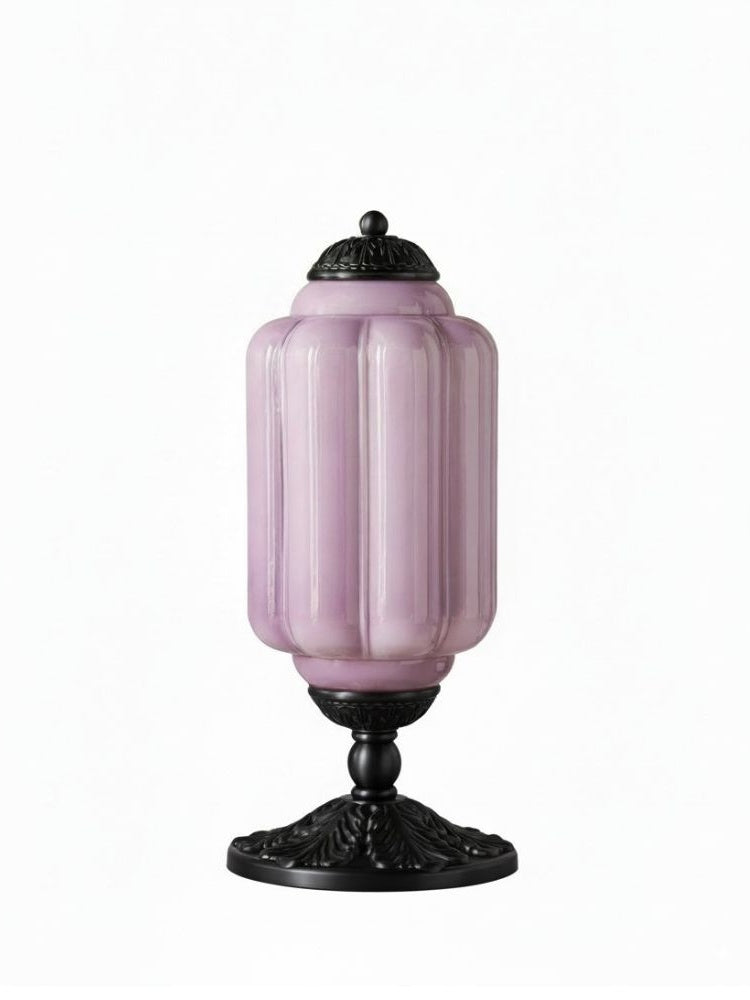 Vintage Glazen Tafellamp met Messing of Zwarte Afwerking | Sansoti