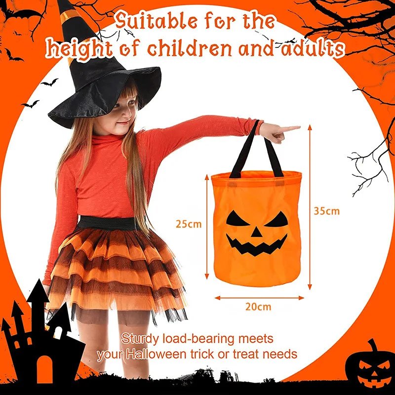 Podświetlana dyniowa torba na słodycze z oświetleniem LED na Halloween, przyjęcie dla dzieci, Trick or Treat, dekoracyjny woreczek | Sansoti