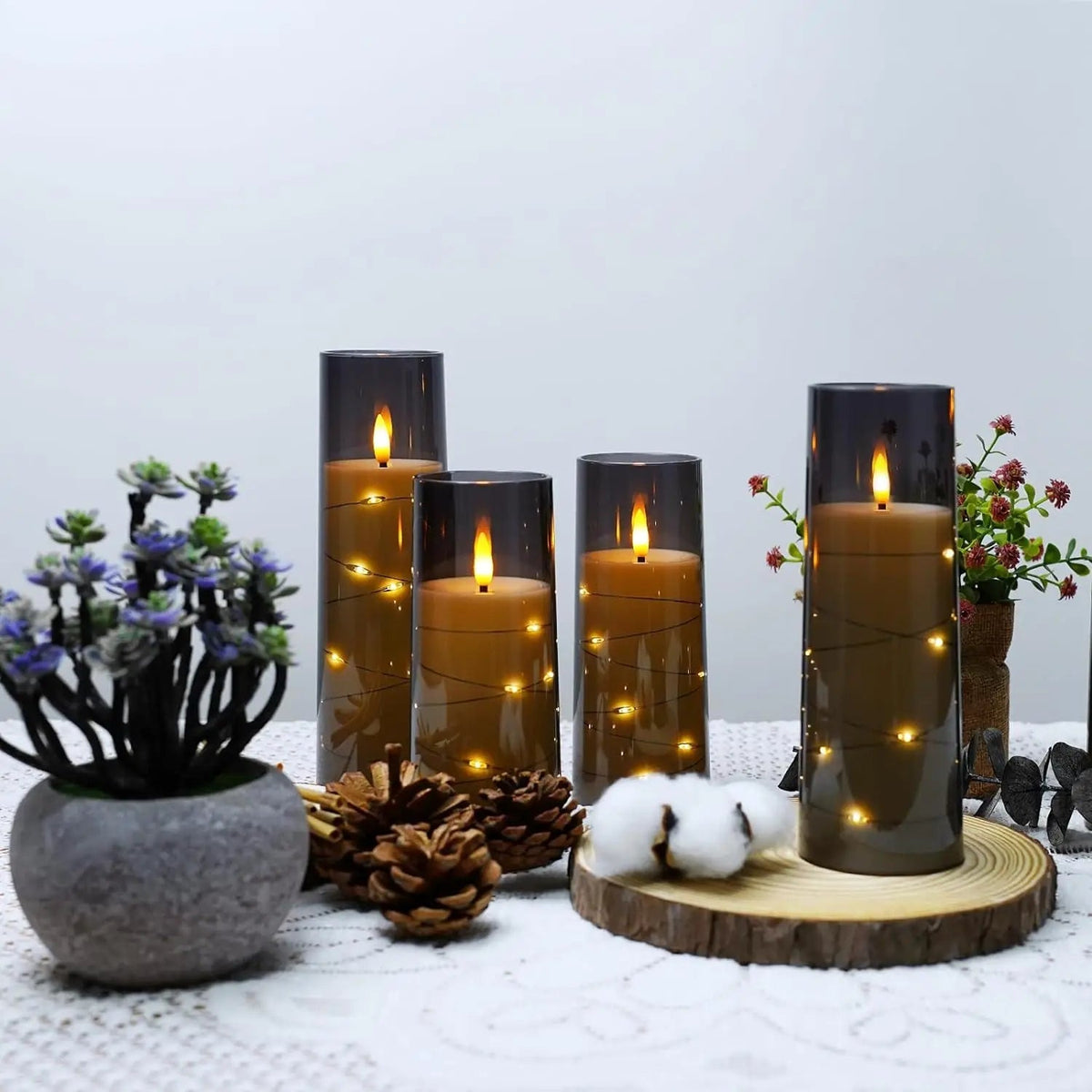 LED Kaarsen Set 3 Stuks Grijs Transparant Timer Sfeerverlichting Feestdecoratie Elektrisch Vlamloze Kaars | Sansoti