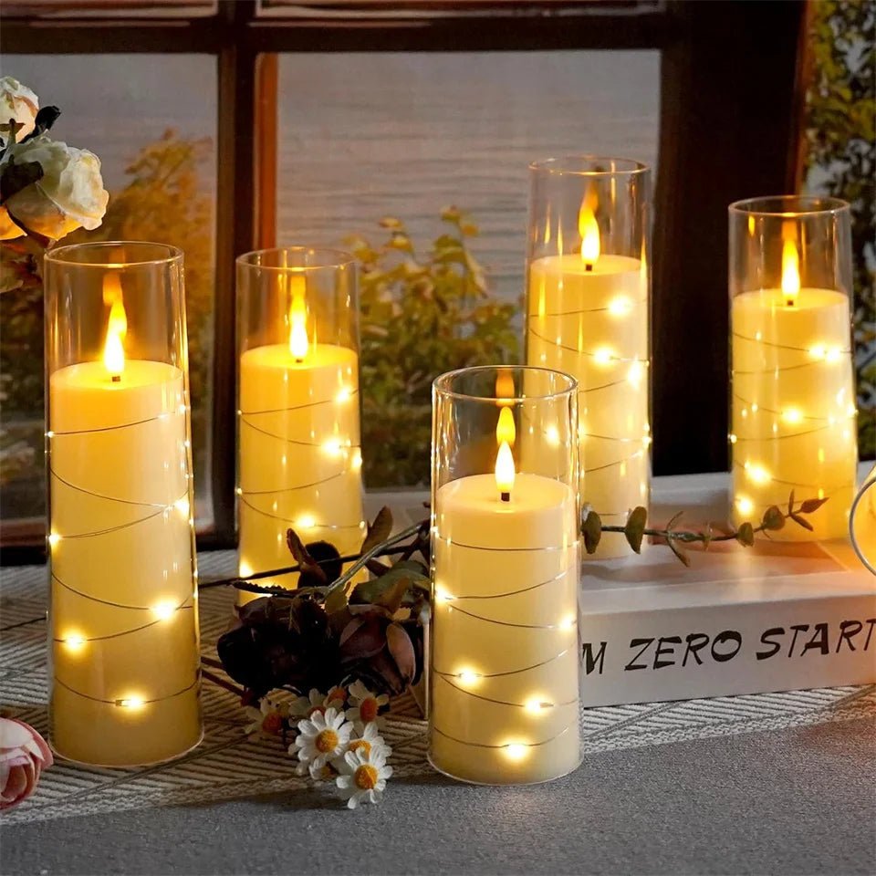 LED Kaarsen Set 3 Stuks Grijs Transparant Timer Sfeerverlichting Feestdecoratie Elektrisch Vlamloze Kaars | Sansoti