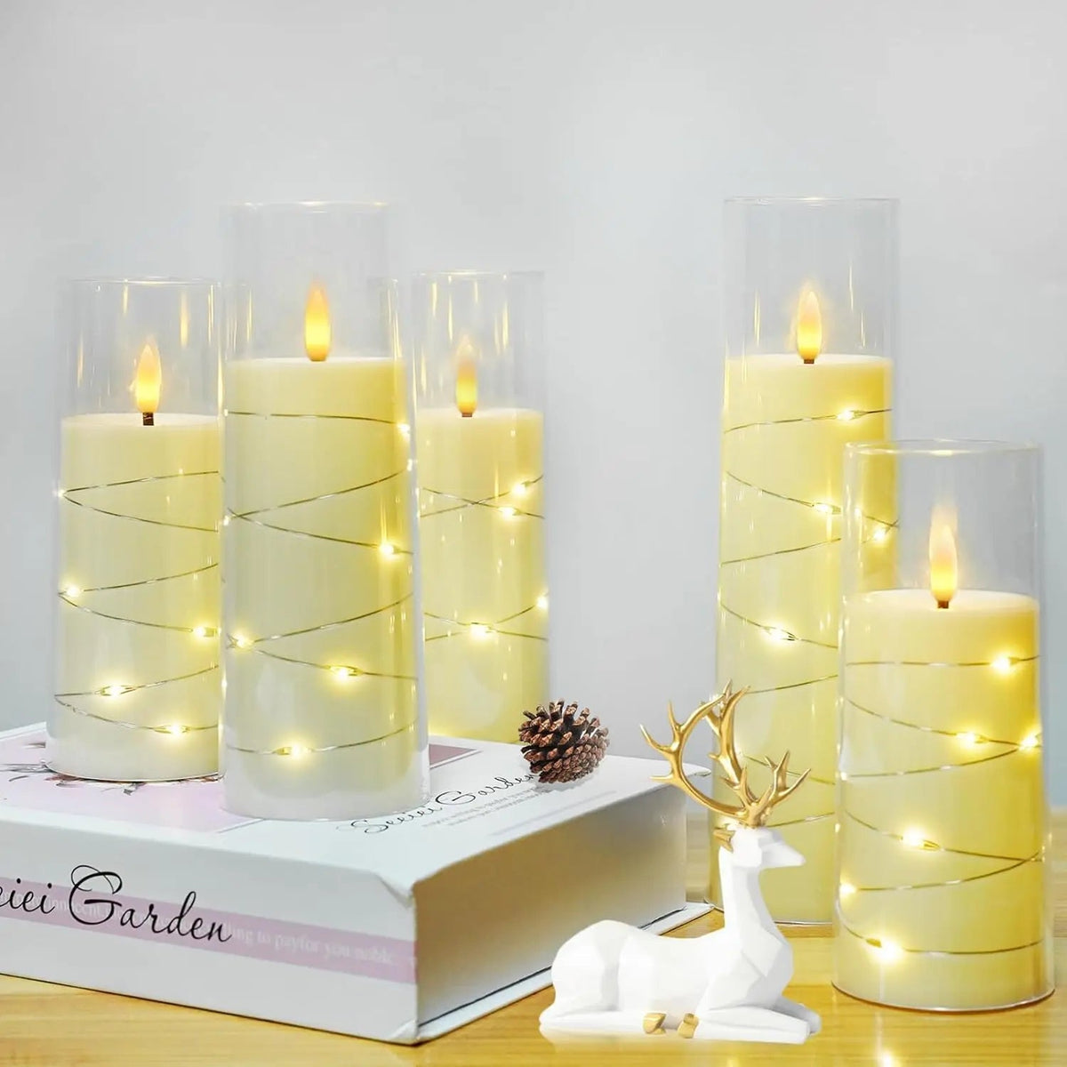 LED Kaarsen Set 3 Stuks Grijs Transparant Timer Sfeerverlichting Feestdecoratie Elektrisch Vlamloze Kaars | Sansoti