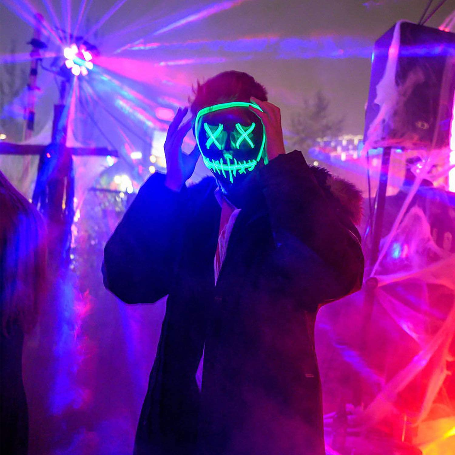 LED Masker met Neon Lichteffect voor Halloween Feesten Cosplay Verkleedpartijen Carnaval Festival Events | Sansoti