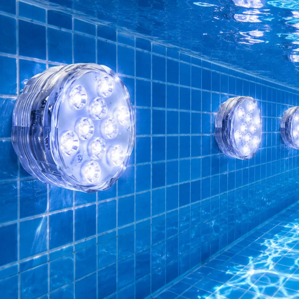 Podwodna lampa RGB LED w 10 kolorach z pilotem, przyssawką do basenu, stawu i akwarium, dekoracyjne oświetlenie | Sansoti