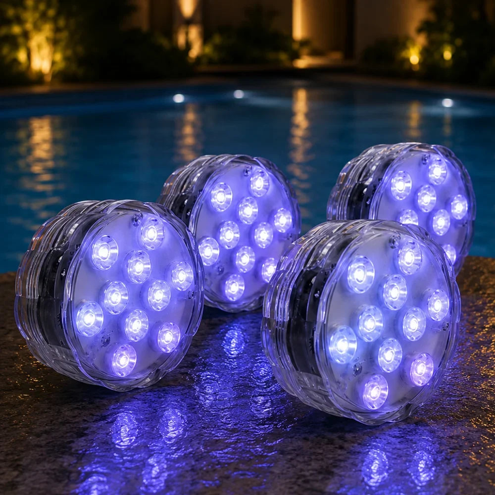 Podwodna lampa RGB LED w 10 kolorach z pilotem, przyssawką do basenu, stawu i akwarium, dekoracyjne oświetlenie | Sansoti