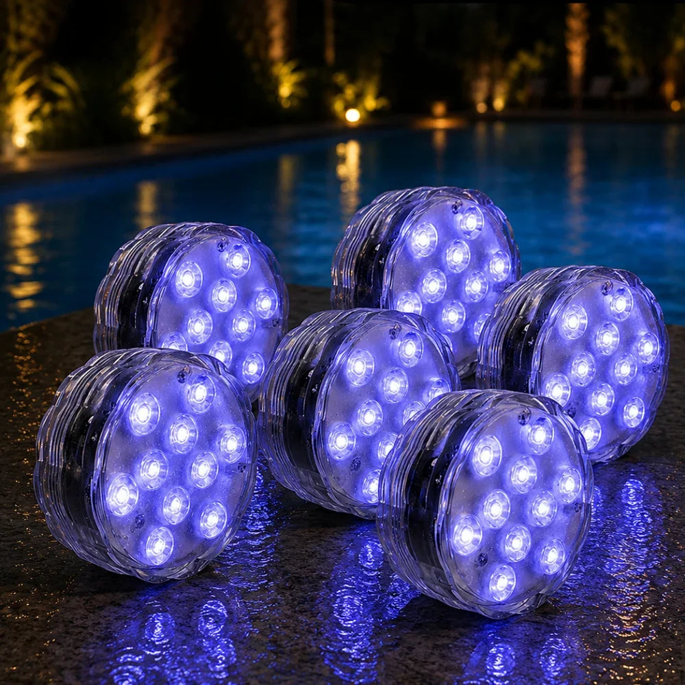 Podwodna lampa RGB LED w 10 kolorach z pilotem, przyssawką do basenu, stawu i akwarium, dekoracyjne oświetlenie | Sansoti