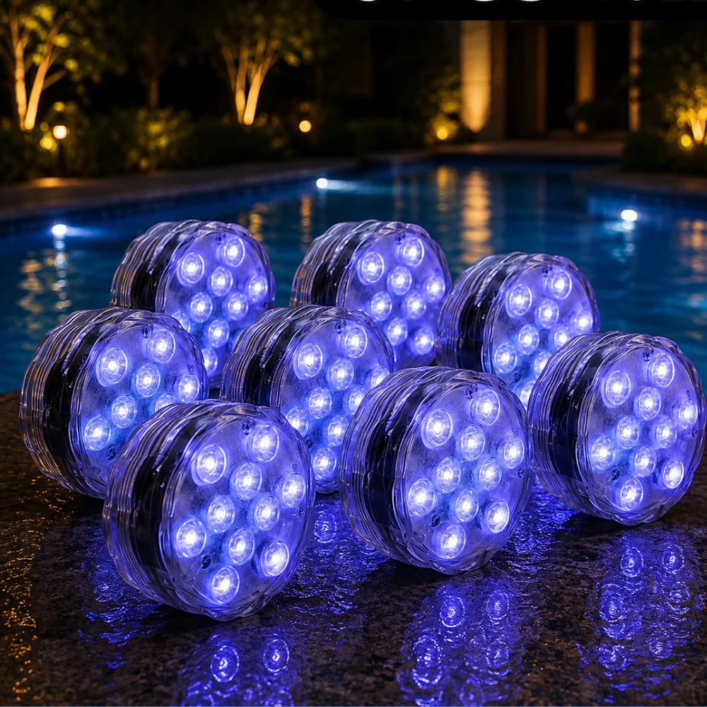 Podwodna lampa RGB LED w 10 kolorach z pilotem, przyssawką do basenu, stawu i akwarium, dekoracyjne oświetlenie | Sansoti