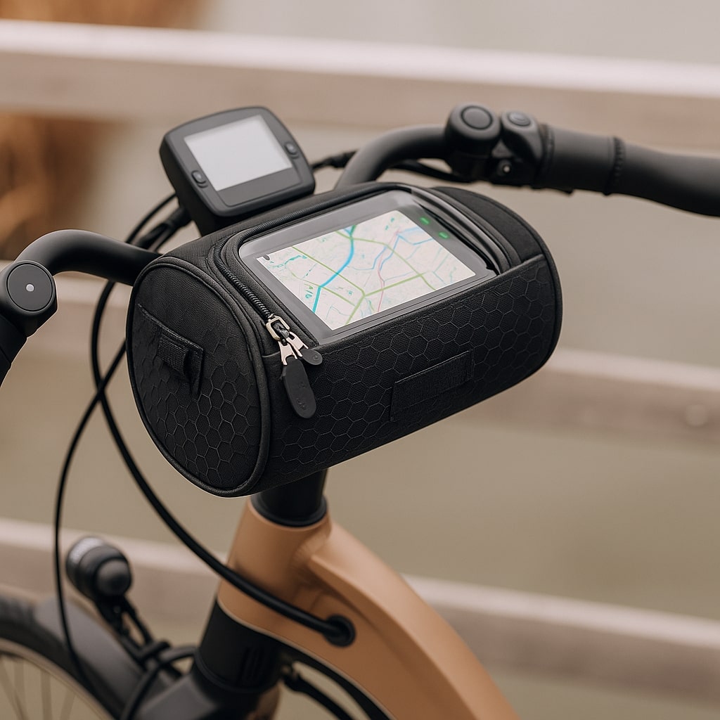 Fahrradtasche für den Lenker mit Handyhalterung, Touchscreen, wasserdichtem Fach, Navigation, Fahrradzubehör und Lenkertasche | Sansoti