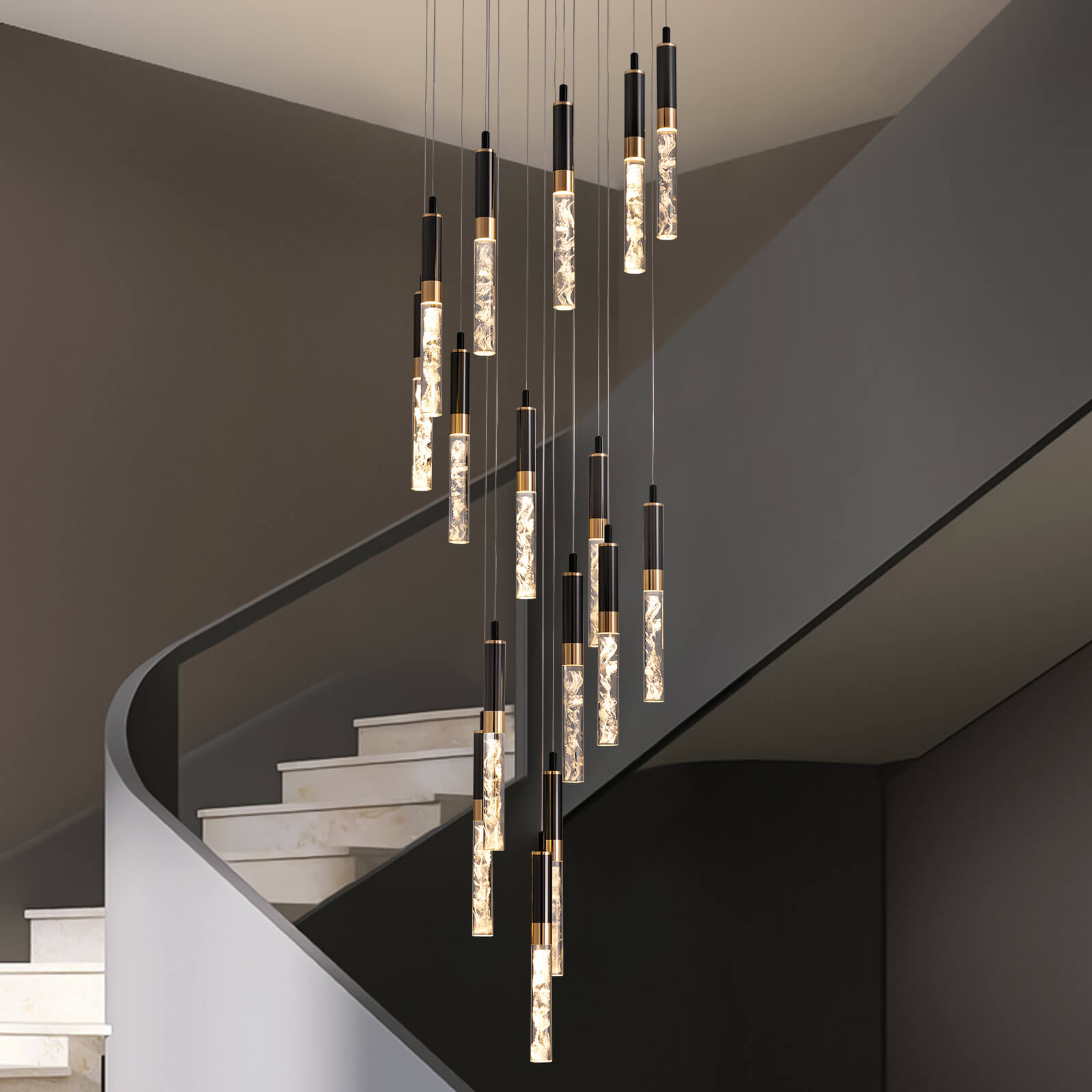 Lustre en cristal Escalier Noir Cristal K9 300cm LED Moderne Plafond Haut