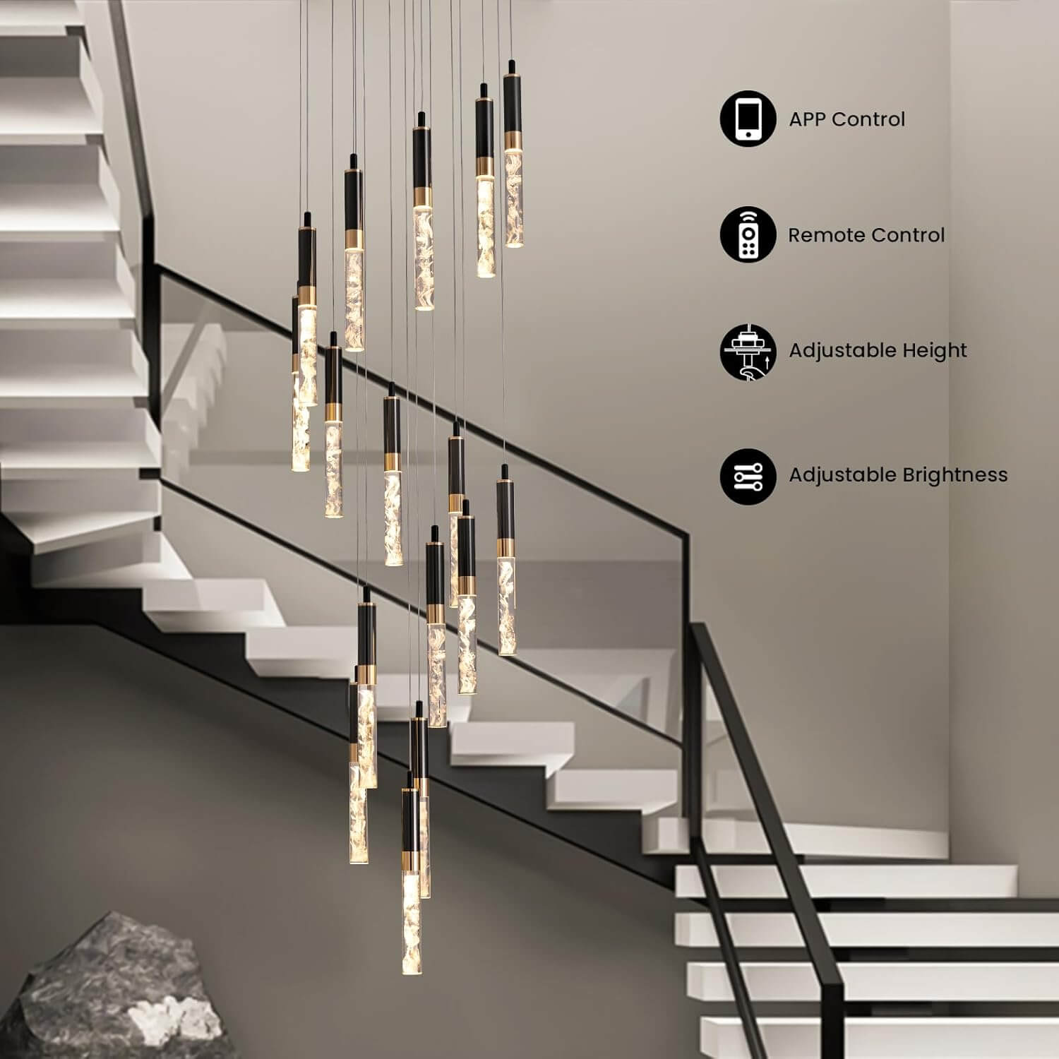 Lustre en cristal Escalier Noir Cristal K9 300cm LED Moderne Plafond Haut