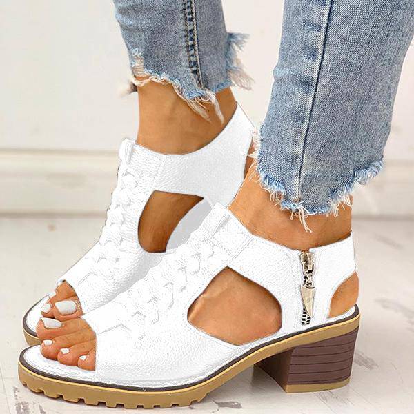 Dames Sandalen met Open Teen en Blokhak – Ritssluiting Plateau Zomerschoenen voor Feesten en Uitgaan | Sansoti
