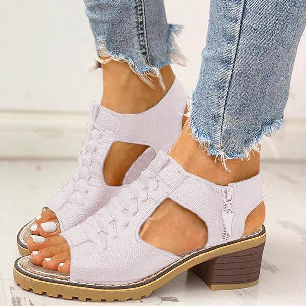 Dames Sandalen met Open Teen en Blokhak – Ritssluiting Plateau Zomerschoenen voor Feesten en Uitgaan | Sansoti