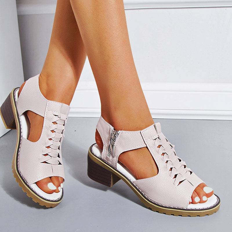 Dames Sandalen met Open Teen en Blokhak – Ritssluiting Plateau Zomerschoenen voor Feesten en Uitgaan | Sansoti