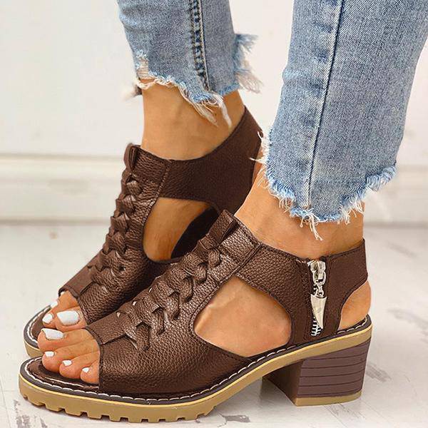 Dames Sandalen met Open Teen en Blokhak – Ritssluiting Plateau Zomerschoenen voor Feesten en Uitgaan | Sansoti