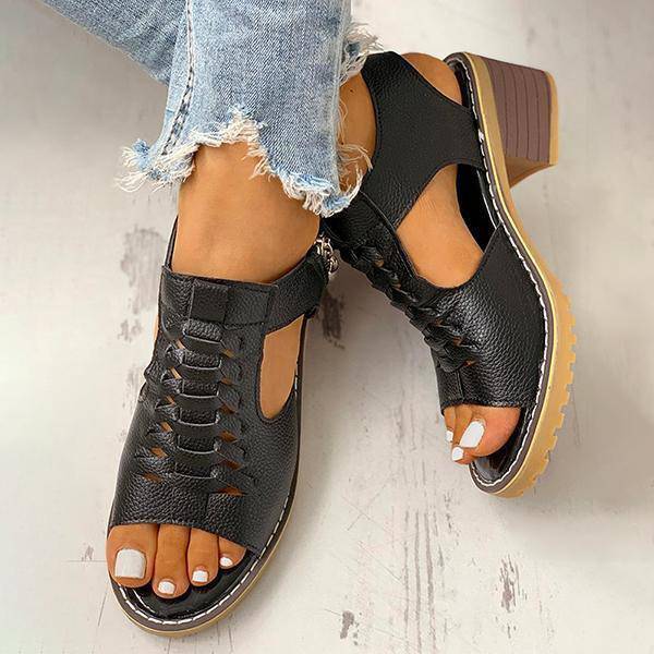 Dames Sandalen met Open Teen en Blokhak – Ritssluiting Plateau Zomerschoenen voor Feesten en Uitgaan | Sansoti