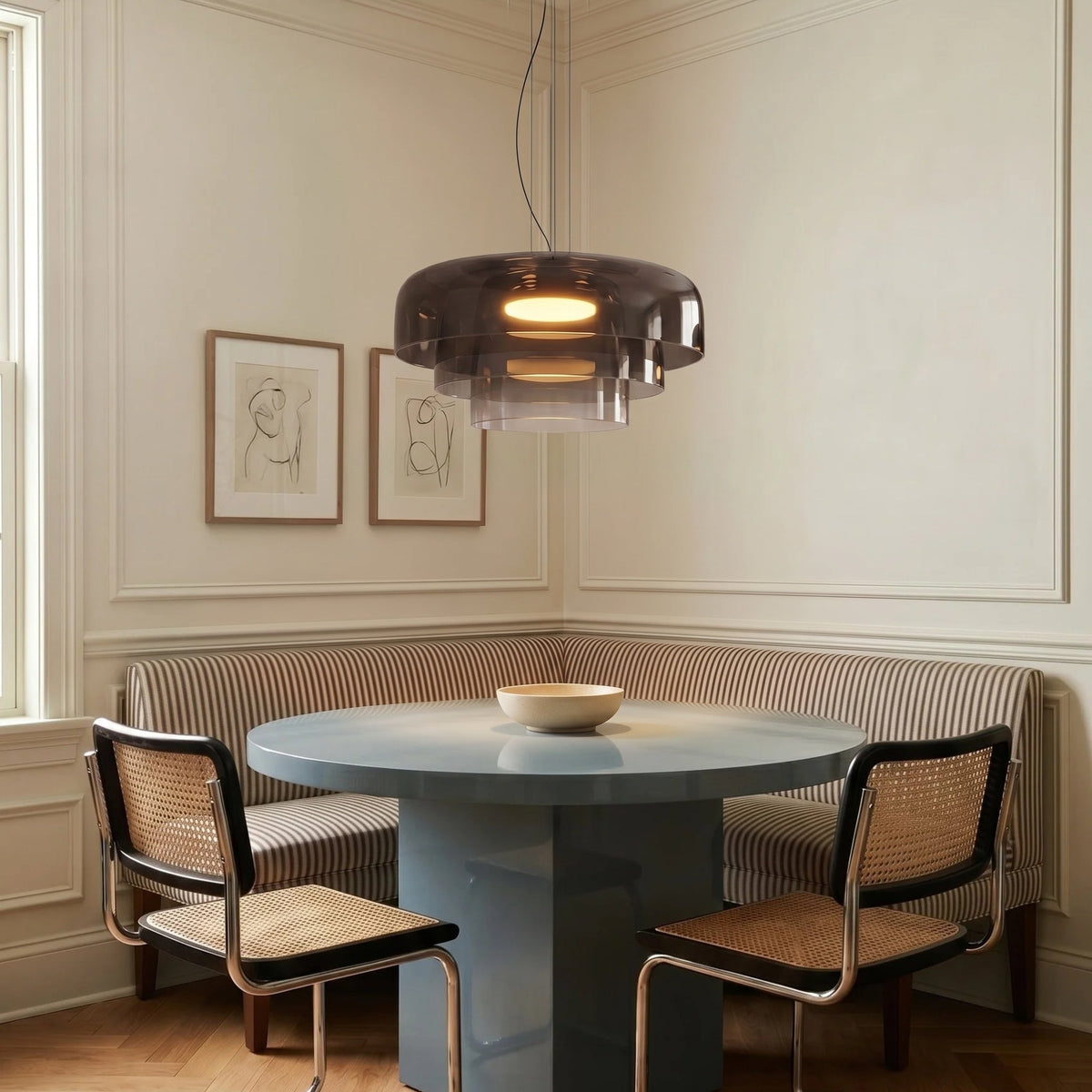 Suspension en verre soufflé à la main, design organique Ø42cm, lumière blanc chaud, salle à manger, îlot de cuisine, fabrication artisanale | Sansoti