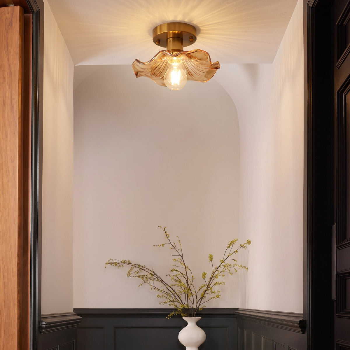 Blossom-Shaped Glass Ceiling Lamp Ø58cm Warm White LED 3000K Aluminum Fixture Living Room Bedroom Lighting | Sansoti