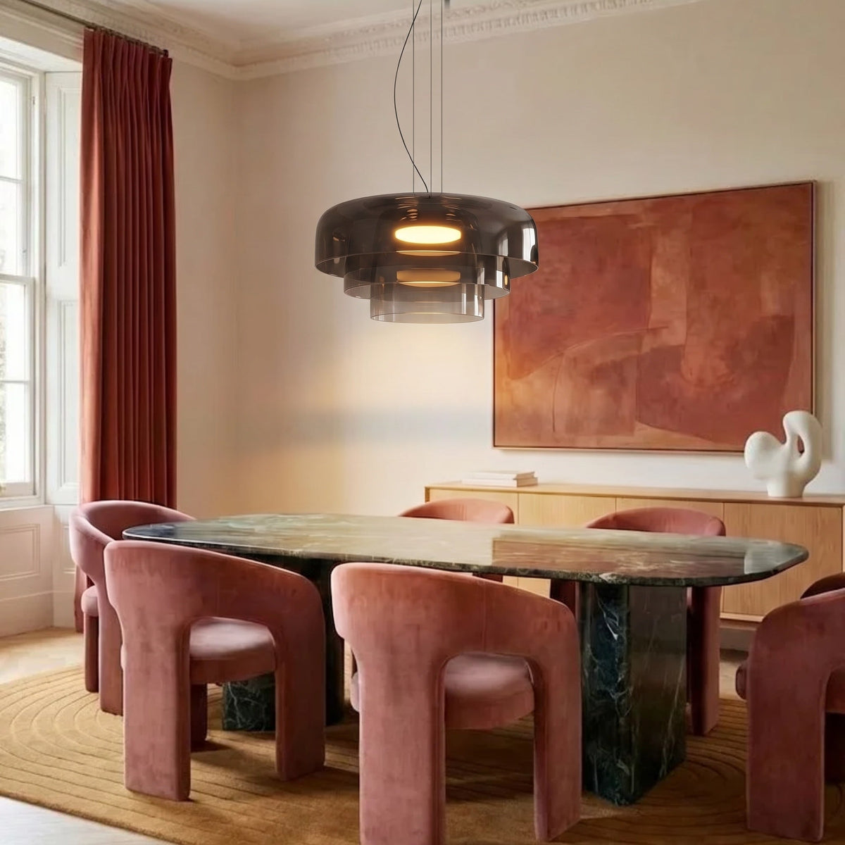 Suspension en verre soufflé à la main, design organique Ø42cm, lumière blanc chaud, salle à manger, îlot de cuisine, fabrication artisanale | Sansoti