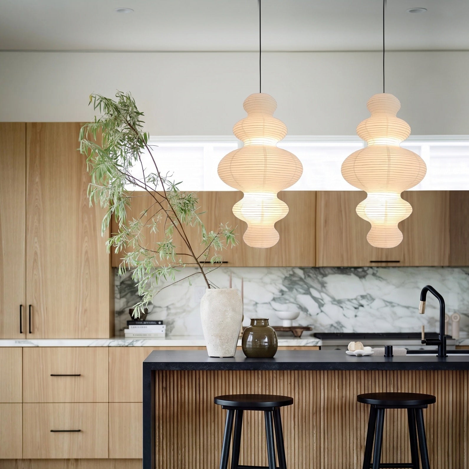 Mehrlagige Reispapier-Pendelleuchte, 45 cm, warmweißes Licht, für Esszimmer und Wohnzimmer, skandinavisches Design, verstellbar | Sansoti