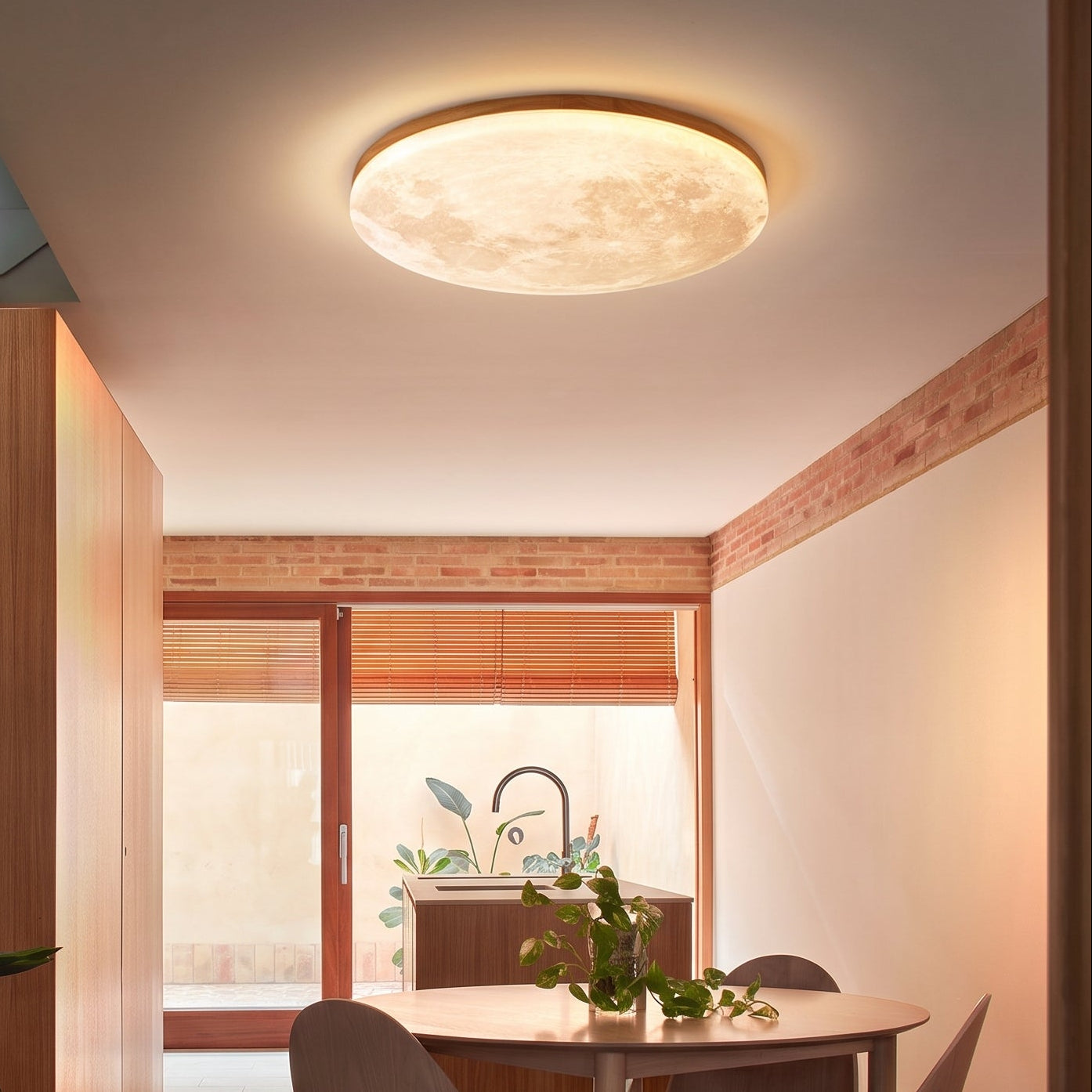 Runde LED-Deckenleuchte in Holzoptik, dimmbar, für Schlafzimmer und Wohnzimmer, skandinavisches, schwebendes Design, warmes Licht, modern | Sansoti