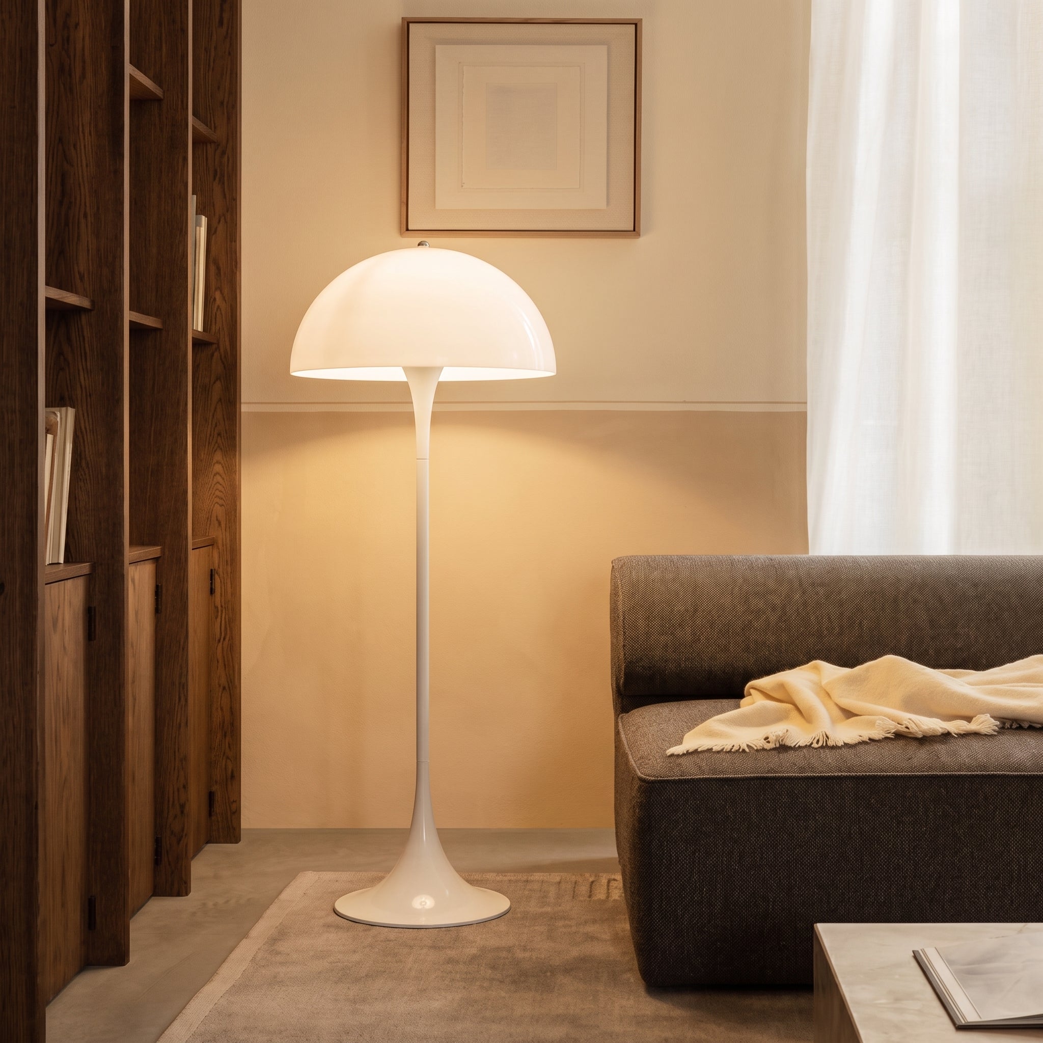 Lampadaire organique avec abat-jour en forme de dôme Ø50cm | LED blanc chaud 3000K | Design sculptural pour salon et chambre | Sansoti