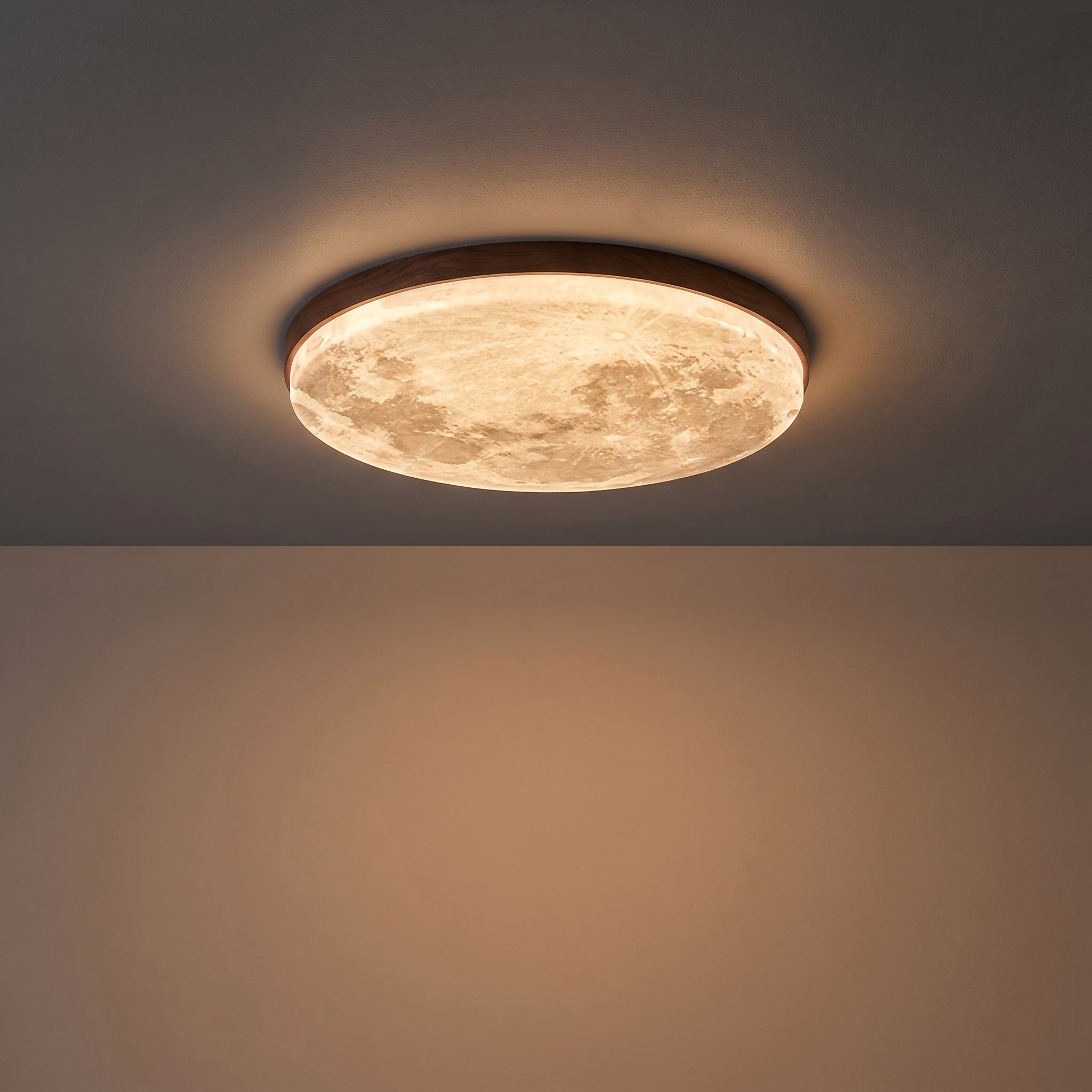 Runde LED-Deckenleuchte in Holzoptik, dimmbar, für Schlafzimmer und Wohnzimmer, skandinavisches, schwebendes Design, warmes Licht, modern | Sansoti