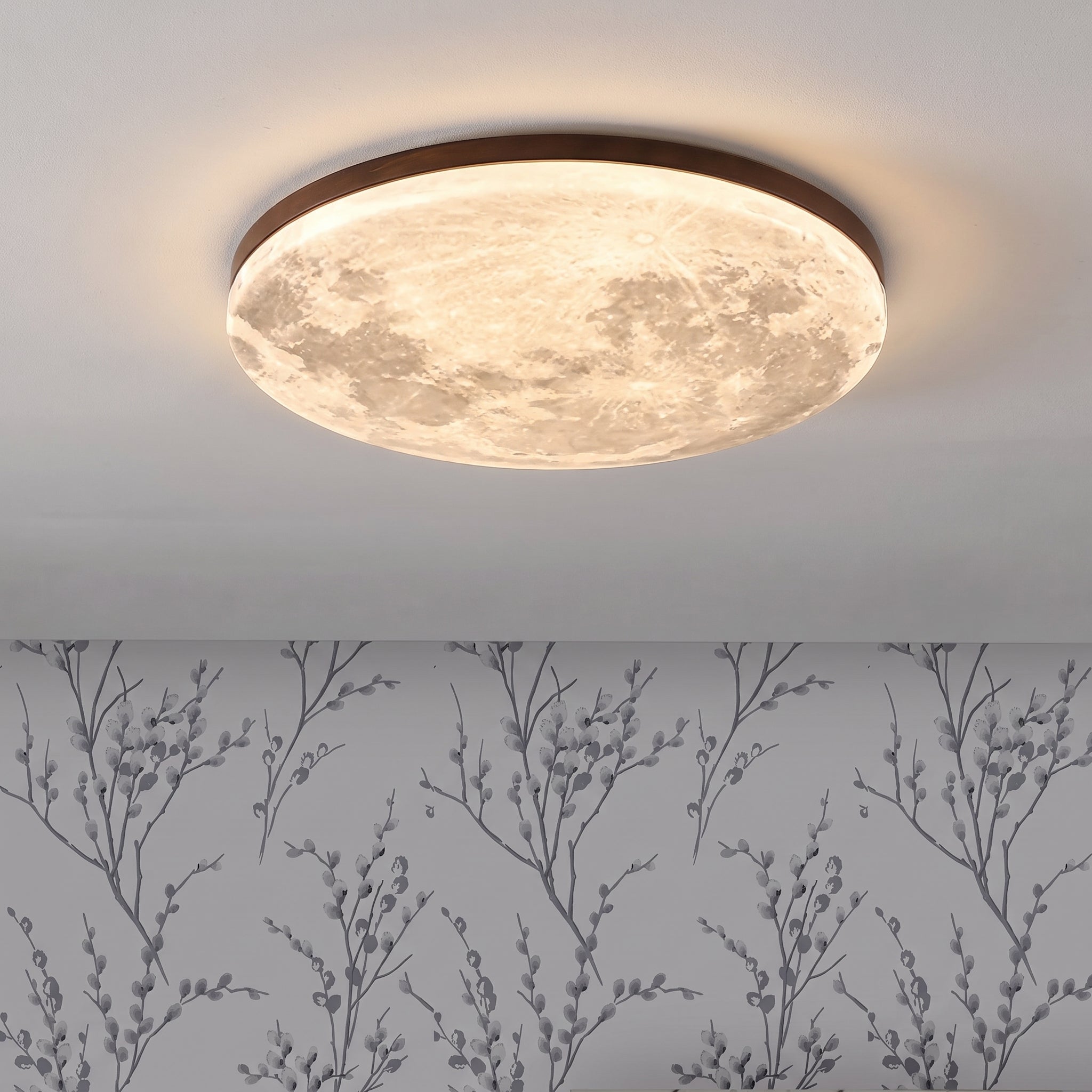 Runde LED-Deckenleuchte in Holzoptik, dimmbar, für Schlafzimmer und Wohnzimmer, skandinavisches, schwebendes Design, warmes Licht, modern | Sansoti