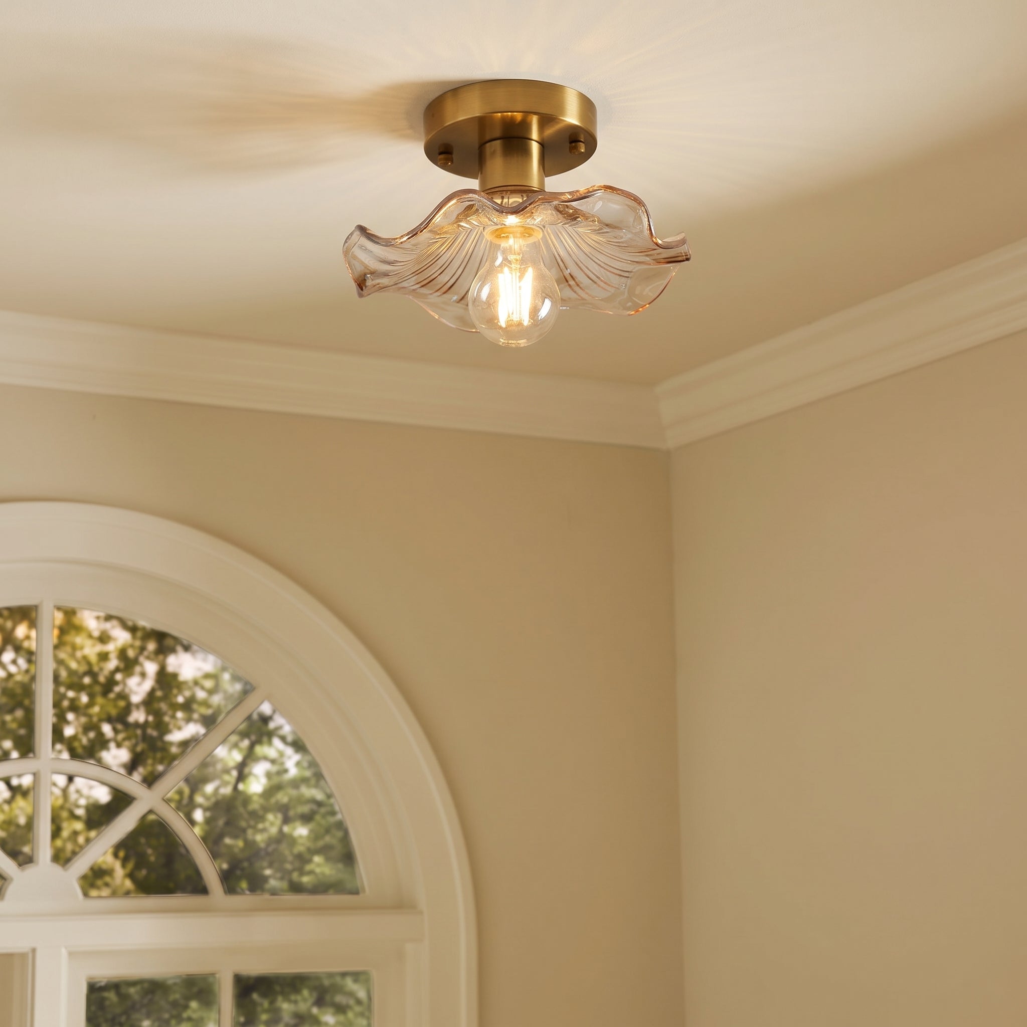 Blossom-Shaped Glass Ceiling Lamp Ø58cm Warm White LED 3000K Aluminum Fixture Living Room Bedroom Lighting | Sansoti