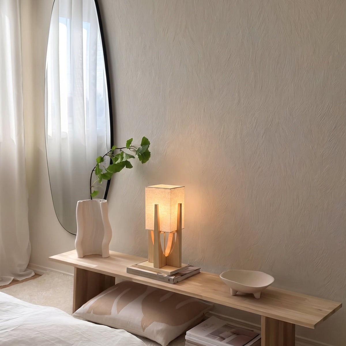 Japanische Stehleuchte aus Naturholz E27 LED dimmbar für Wohnzimmer, Schlafzimmer und Leseecke, skandinavisches Design | Sansoti
